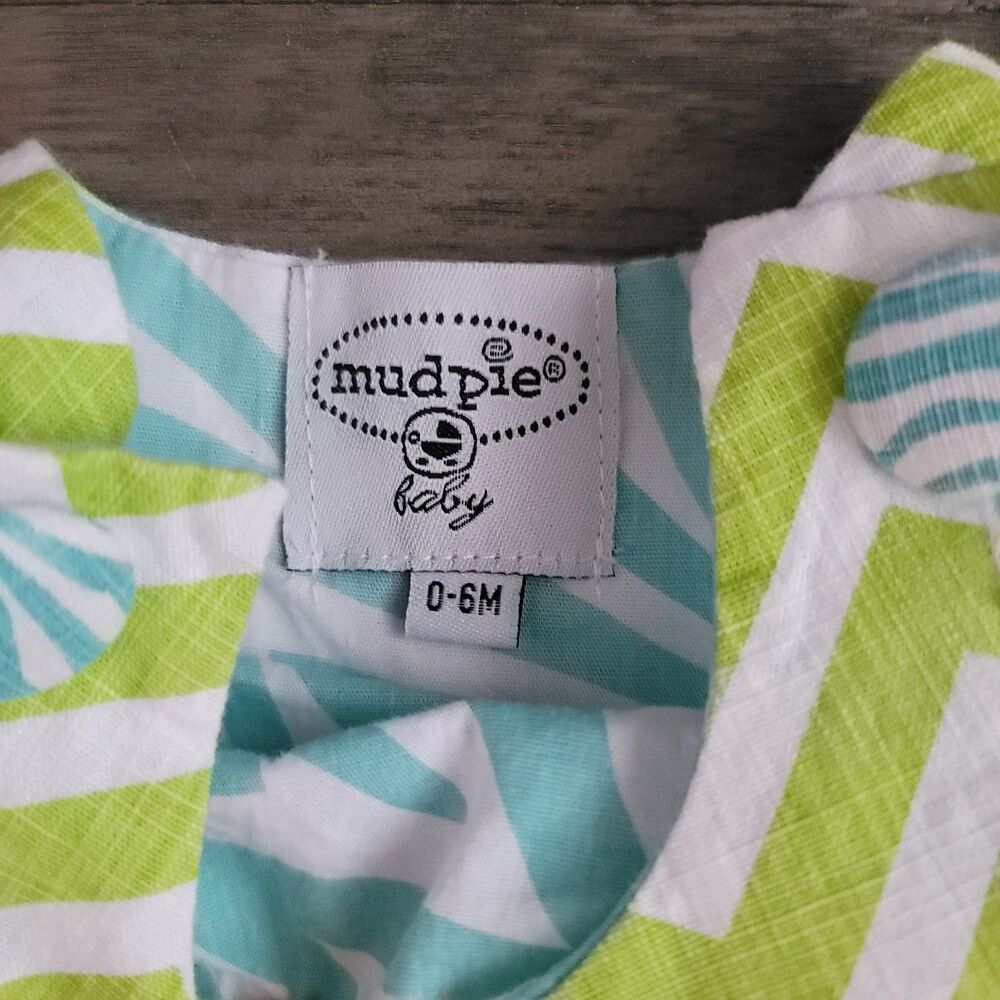 Mud Pie Baby Boy Elephant Bird Chevron Romper One Piece 0-6 Months Green White - Picture 5 of 6
